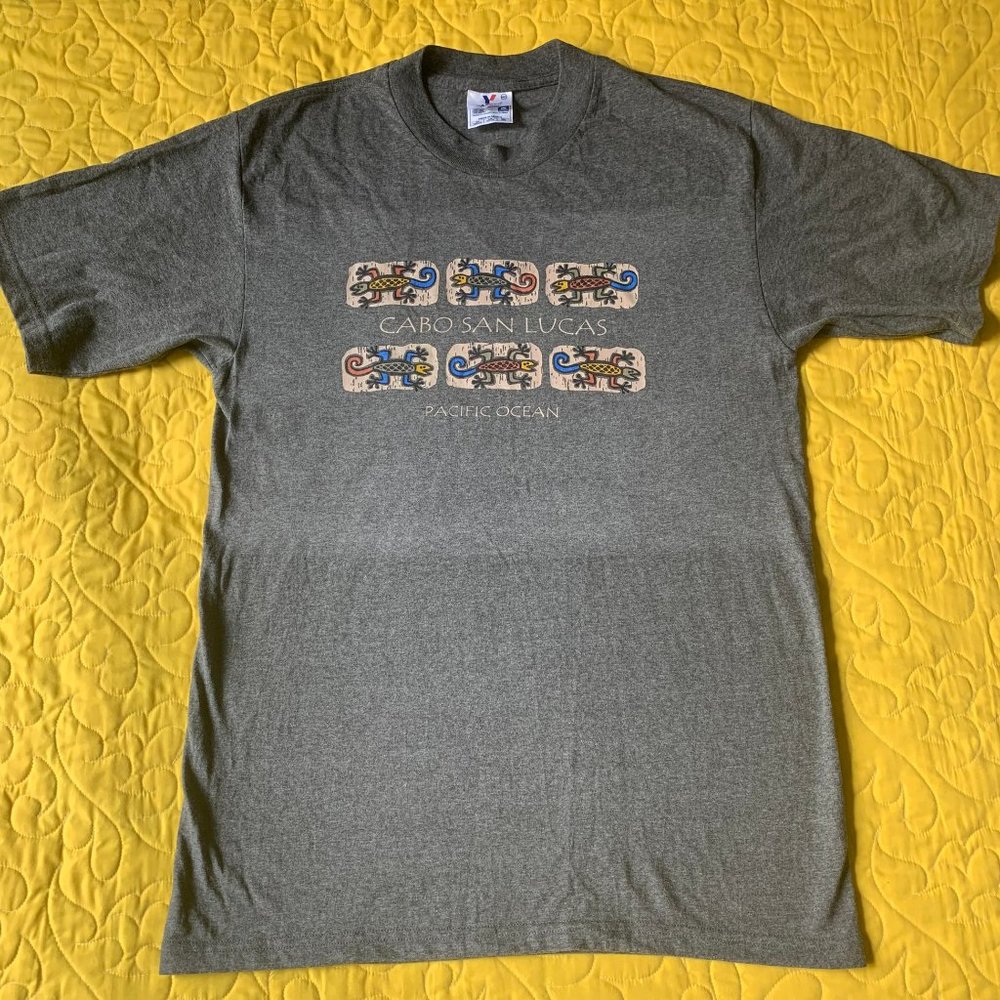 Vintage Cabo San Lucas Rainbow Gecko Graphic Tee Tourist Lizard - Picture 7 of 12